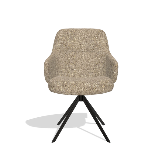 Chaise de salle à manger Marilyn De Luxe 6601 en tissu Oasis 176 (taupe), pied pivotant en noir, vue de face