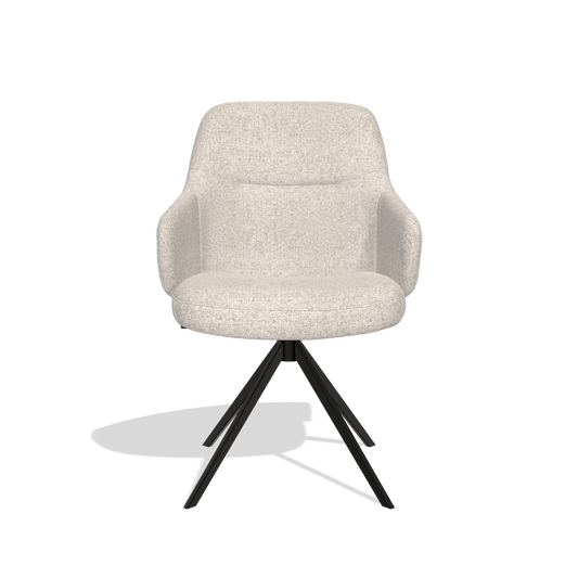 Chaise de salle à manger Marilyn De Luxe 6601 en tissu Oasis 196 (gris clair), pied pivotant en noir, vue de face