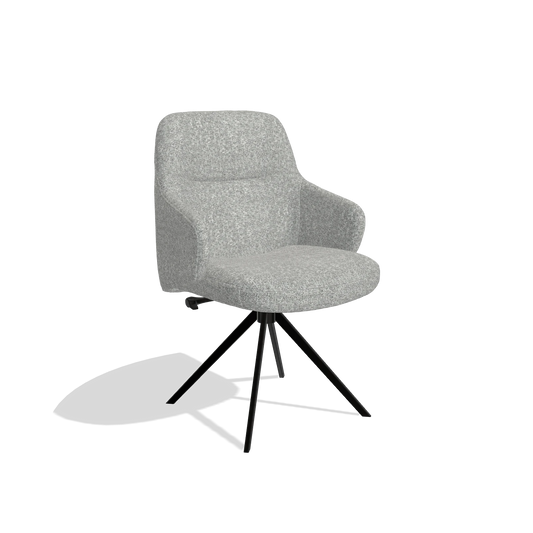 Chaise de salle à manger Marilyn De Luxe 6601 en tissu Oasis 40 (grège), pied pivotant en noir, vue de trois-quarts