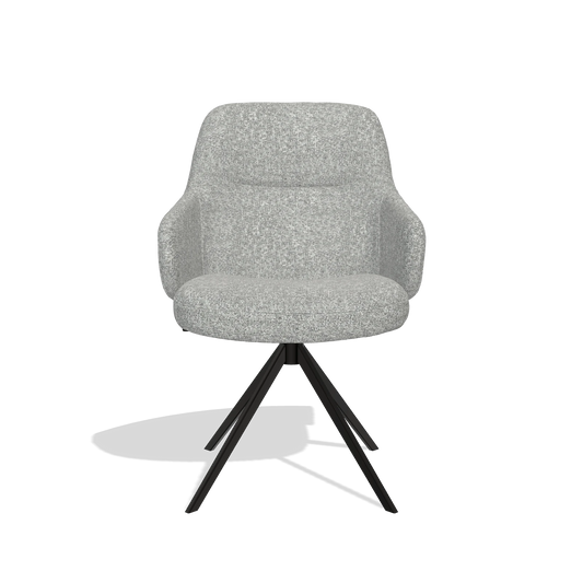 Chaise de salle à manger Marilyn De Luxe 6601 en tissu Oasis 40 (grège), pied pivotant en noir, vue de face