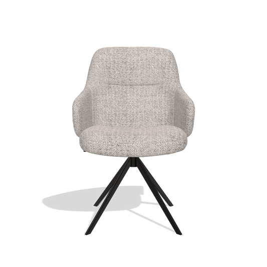 Chaise de salle à manger Marilyn De Luxe 6601 en tissu Oasis 91 (grège), pied pivotant en noir, vue de face