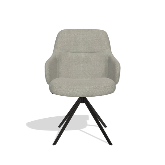 Chaise de salle à manger Marilyn De Luxe 6601 en tissu Rhythm 01 (vert sauge), pied pivotant en noir, vue de face
