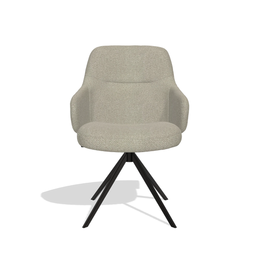Chaise de salle à manger Marilyn De Luxe 6601 en tissu Rhythm 05 (grège), pied pivotant en noir, vue de face