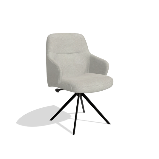 Chaise de salle à manger Marilyn De Luxe 6601 en tissu Rhythm 101 (grège), pied pivotant en noir, vue de trois-quarts