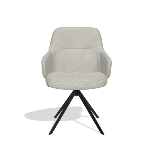 Chaise de salle à manger Marilyn De Luxe 6601 en tissu Rhythm 101 (grège), pied pivotant en noir, vue de face