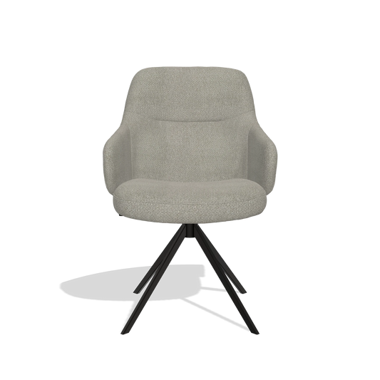 Chaise de salle à manger Marilyn De Luxe 6601 en tissu Rhythm 84 (gris), pied pivotant en noir, vue de face