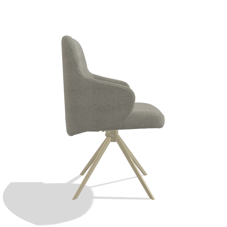 Sedia da pranzo Marilyn De Luxe 6601 in tessuto Rhythm 84 (grigio), base girevole in champagne, vista laterale