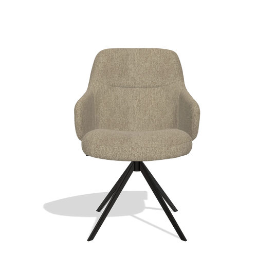 Chaise de salle à manger Marilyn De Luxe 6601 en tissu San Remo 101 (taupe), pied pivotant en noir, vue de face