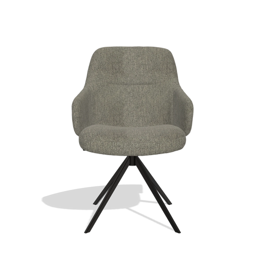 Chaise de salle à manger Marilyn De Luxe 6601 en tissu San Remo 103 (gris foncé), pied pivotant en noir, vue de face