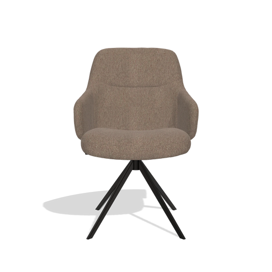 Chaise de salle à manger Marilyn De Luxe 6601 en tissu San Remo 201 (olive), pied pivotant en noir, vue de face