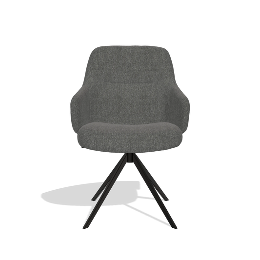 Chaise de salle à manger Marilyn De Luxe 6601 en tissu San Remo 800 (anthracite), pied pivotant en noir, vue de face