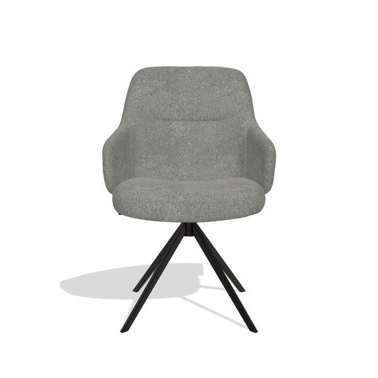 Chaise de salle à manger Marilyn De Luxe 6601 en tissu San Remo 802 (taupe), pied pivotant en noir, vue de face