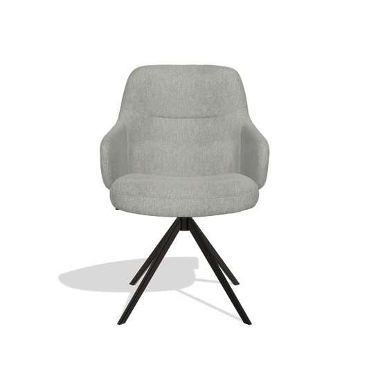 Chaise de salle à manger Marilyn De Luxe 6601 en tissu San Remo 901 (gris), pied pivotant en noir, vue de face