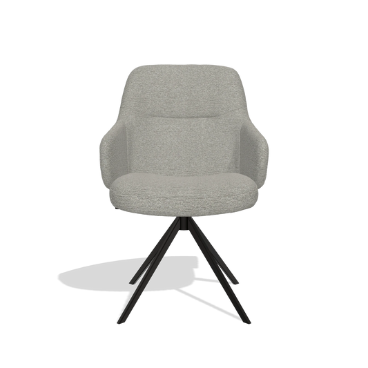 Chaise de salle à manger Marilyn De Luxe 6601 en tissu Sneak 01 (gris), pied pivotant en noir, vue de face