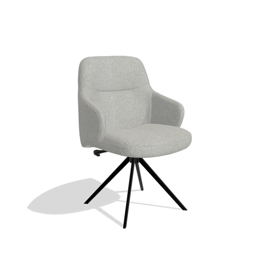 Chaise de salle à manger Marilyn De Luxe 6601 en tissu Sneak 05 (grège), pied pivotant en noir, vue de trois-quarts