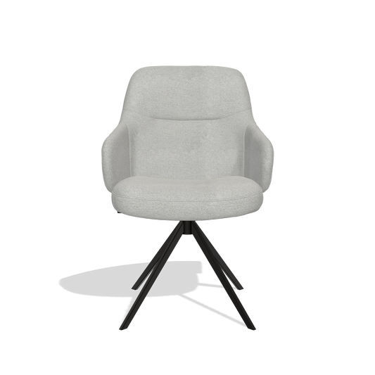 Chaise de salle à manger Marilyn De Luxe 6601 en tissu Sneak 110 (grège), pied pivotant en noir, vue de face