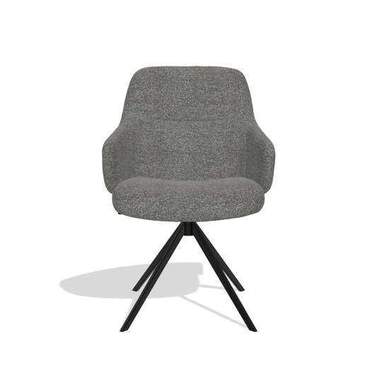 Chaise de salle à manger Marilyn De Luxe 6601 en tissu Sneak 12 (gris foncé), pied pivotant en noir, vue de face