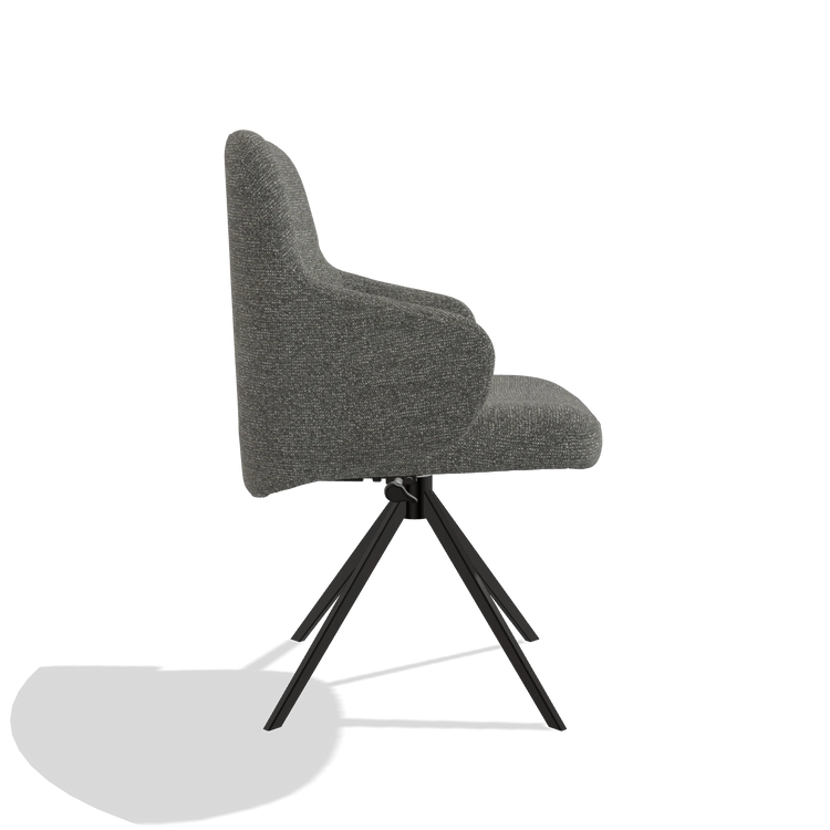 Chaise de salle à manger Marilyn De Luxe 6601 en tissu Sneak 12 (gris foncé), pied pivotant en noir, vue de profil