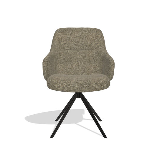 Chaise de salle à manger Marilyn De Luxe 6601 en tissu Sneak 124 (olive), pied pivotant en noir, vue de face
