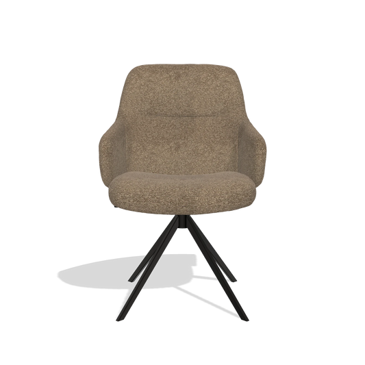 Chaise de salle à manger Marilyn De Luxe 6601 en tissu Sneak 16 (olive), pied pivotant en noir, vue de face