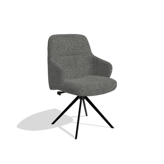 Chaise de salle à manger Marilyn De Luxe 6601 en tissu Sneak 65 (gris foncé), pied pivotant en noir, vue de trois-quarts