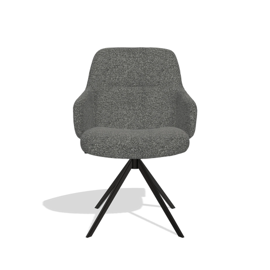 Chaise de salle à manger Marilyn De Luxe 6601 en tissu Sneak 65 (gris foncé), pied pivotant en noir, vue de face