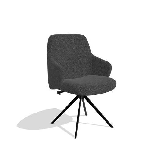Chaise de salle à manger Marilyn De Luxe 6601 en tissu Sneak 67 (noir), pied pivotant en noir, vue de trois-quarts
