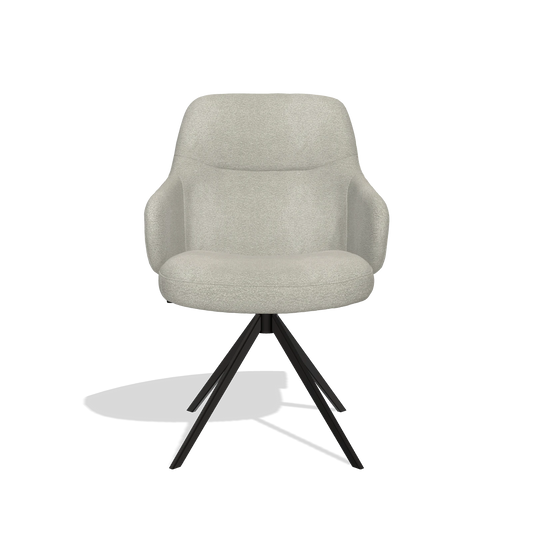 Chaise de salle à manger Marilyn De Luxe 6601 en tissu Stella 01 (grège), pied pivotant en noir, vue de face
