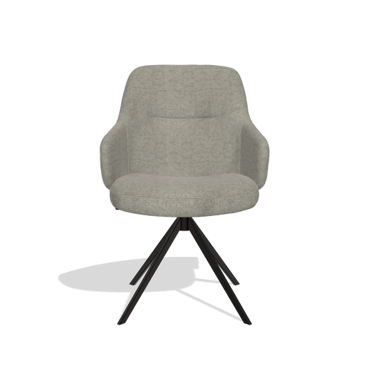 Chaise de salle à manger Marilyn De Luxe 6601 en tissu Stella 10 (taupe), pied pivotant en noir, vue de face