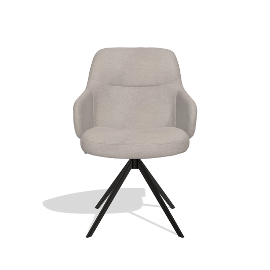 Chaise de salle à manger Marilyn De Luxe 6601 en tissu Stella 106 (grège), pied pivotant en noir, vue de face