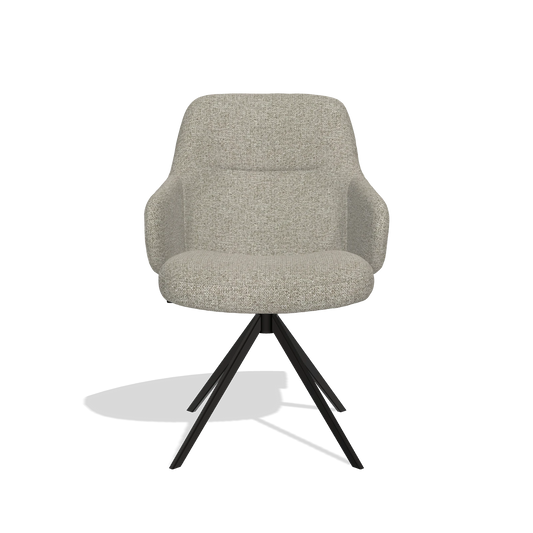 Chaise de salle à manger Marilyn De Luxe 6601 en tissu Taurus 05 (vert sauge), pied pivotant en noir, vue de face