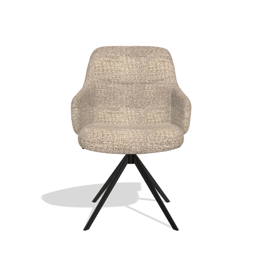 Chaise de salle à manger Marilyn De Luxe 6601 en tissu Venga 10 (grège), pied pivotant en noir, vue de face