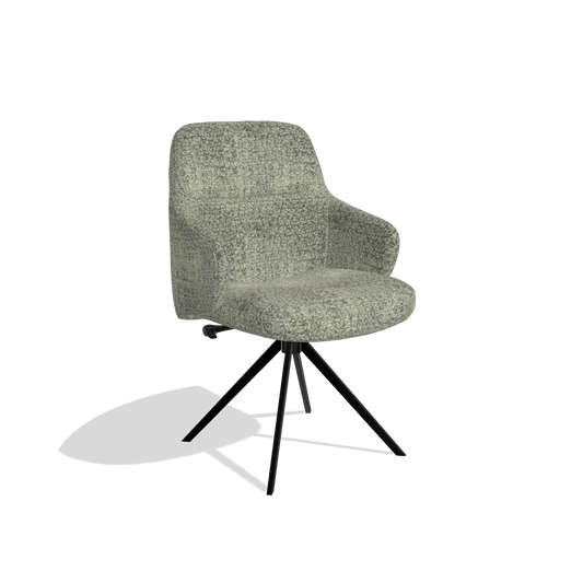 Chaise de salle à manger Marilyn De Luxe 6601 en tissu Venga 156 (taupe), pied pivotant en noir, vue de trois-quarts