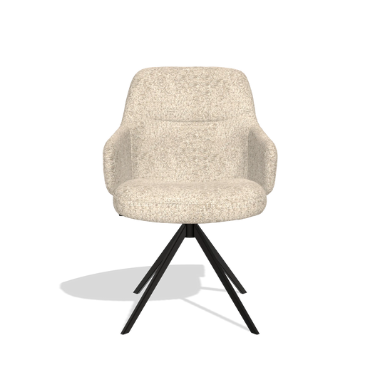 Chaise de salle à manger Marilyn De Luxe 6601 en tissu Venga 214 (gris clair), pied pivotant en noir, vue de face