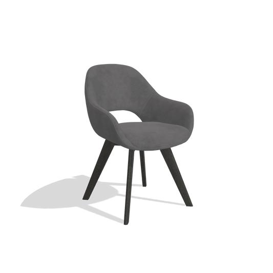 Chaise de salle à manger Marino 6608 en tissu Adore 180 (gris foncé), pieds en tabac, vue de trois-quarts
