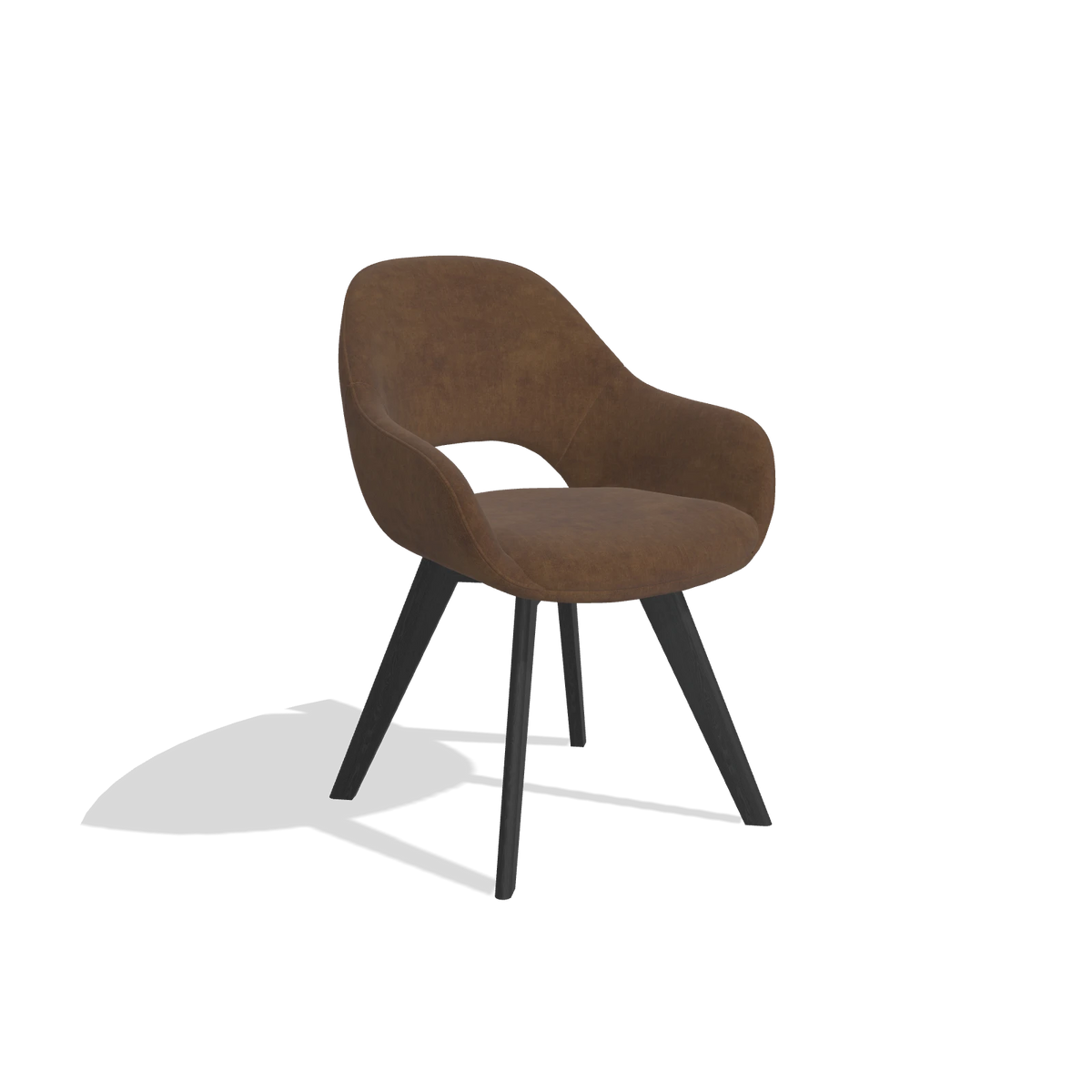 Dining Chair Marino 6608 in Adore 28 fabric (chocolate), black legs, angled view