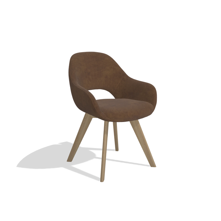 Dining Chair Marino 6608 in Adore 28 fabric (chocolate), natural legs, angled view
