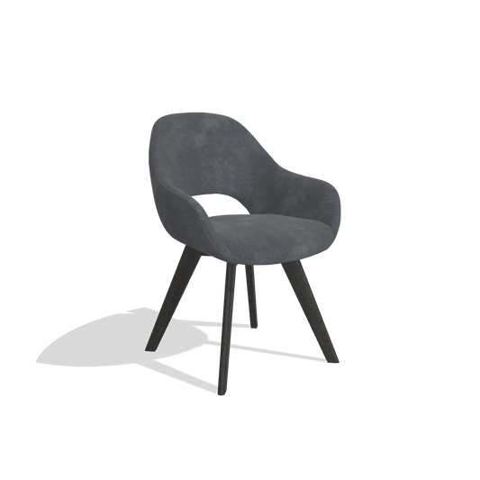 Chaise de salle à manger Marino 6608 en tissu Adore 56 (anthracite), pieds en tabac, vue de trois-quarts