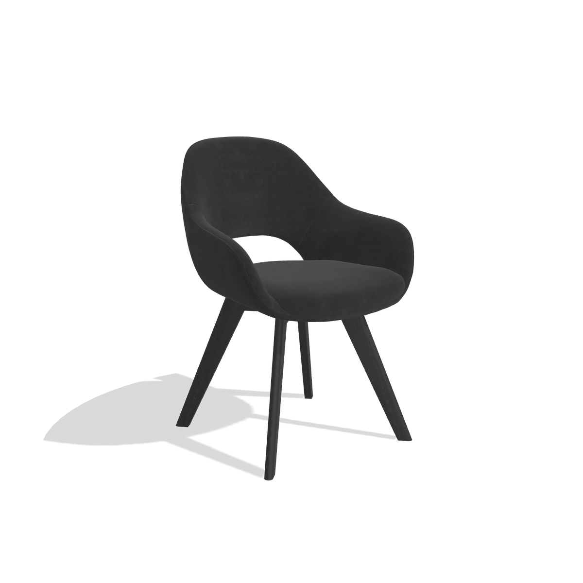 Dining Chair Marino 6608 in Adore 67 fabric (black), black legs, angled view