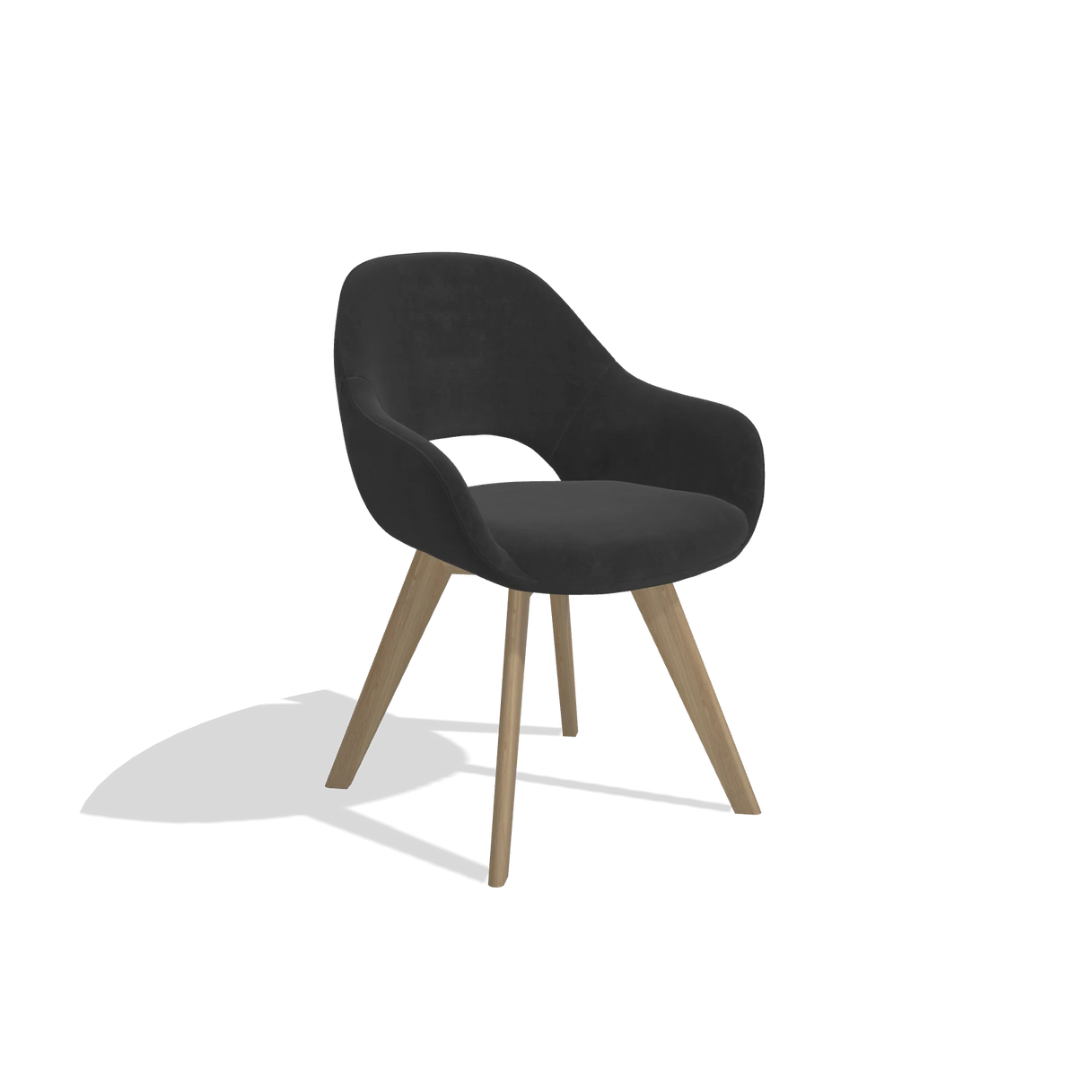 Dining Chair Marino 6608 in Adore 67 fabric (black), natural legs, angled view