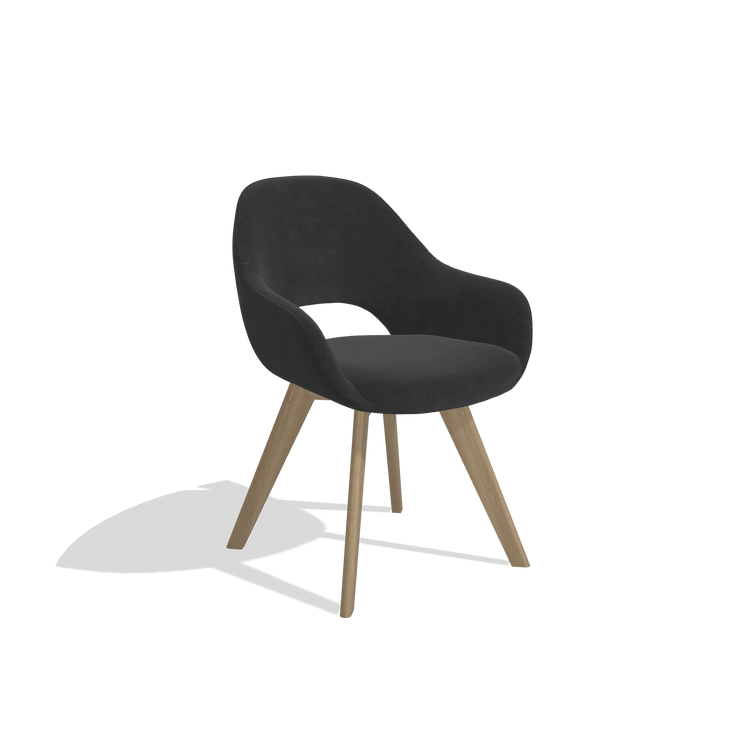 Dining Chair Marino 6608 in Adore 67 fabric (black), natural legs, angled view