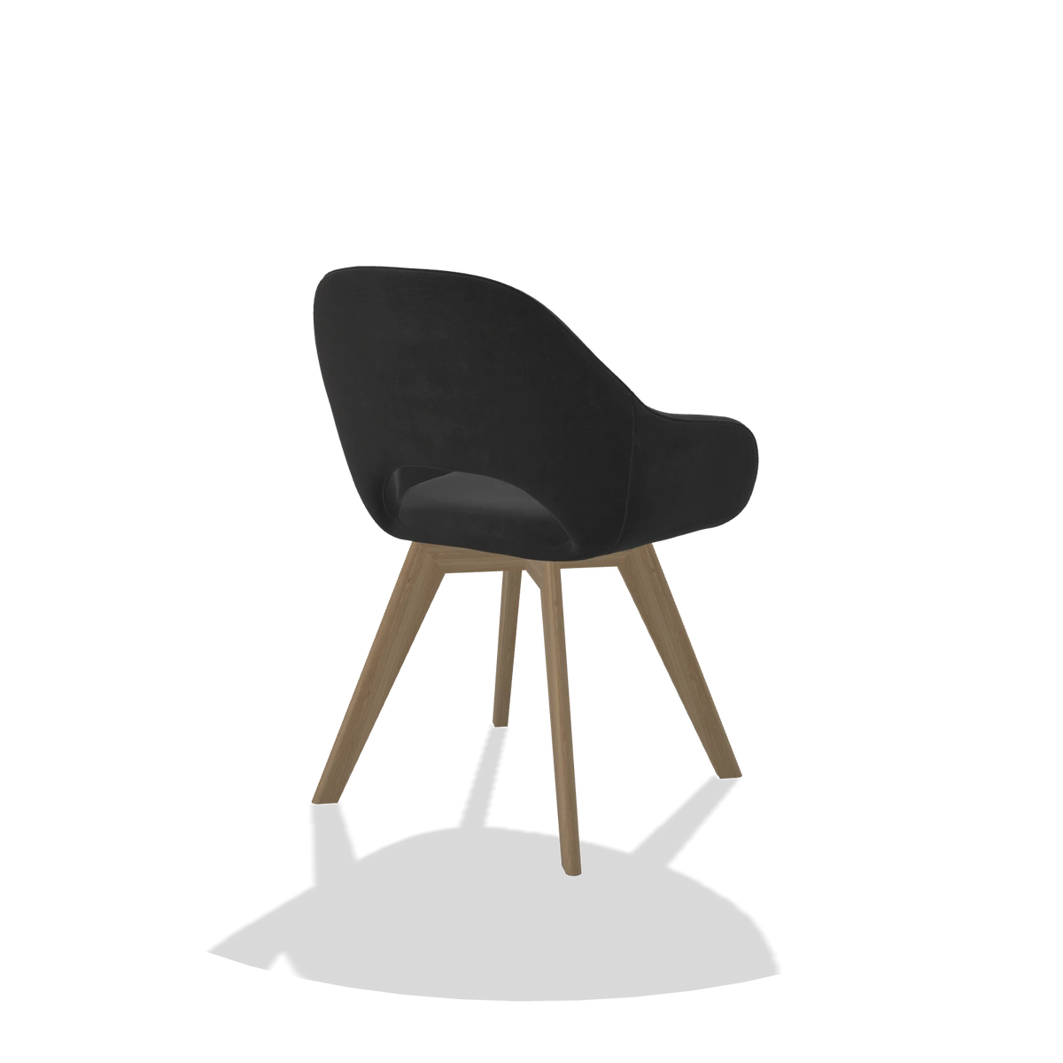 Dining Chair Marino 6608 in Adore 67 fabric (black), natural legs, back angled view