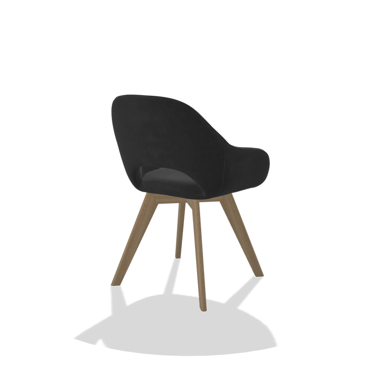 Dining Chair Marino 6608 in Adore 67 fabric (black), natural legs, back angled view