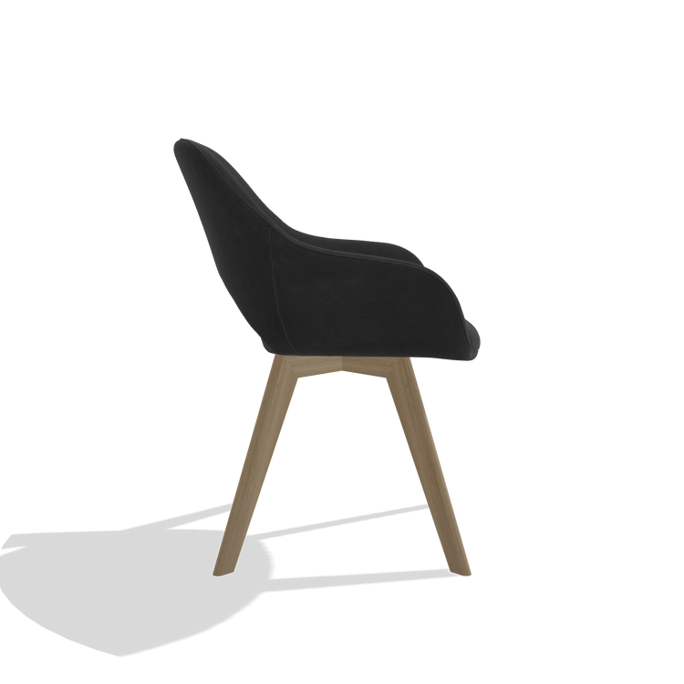 Dining Chair Marino 6608 in Adore 67 fabric (black), natural legs, side view
