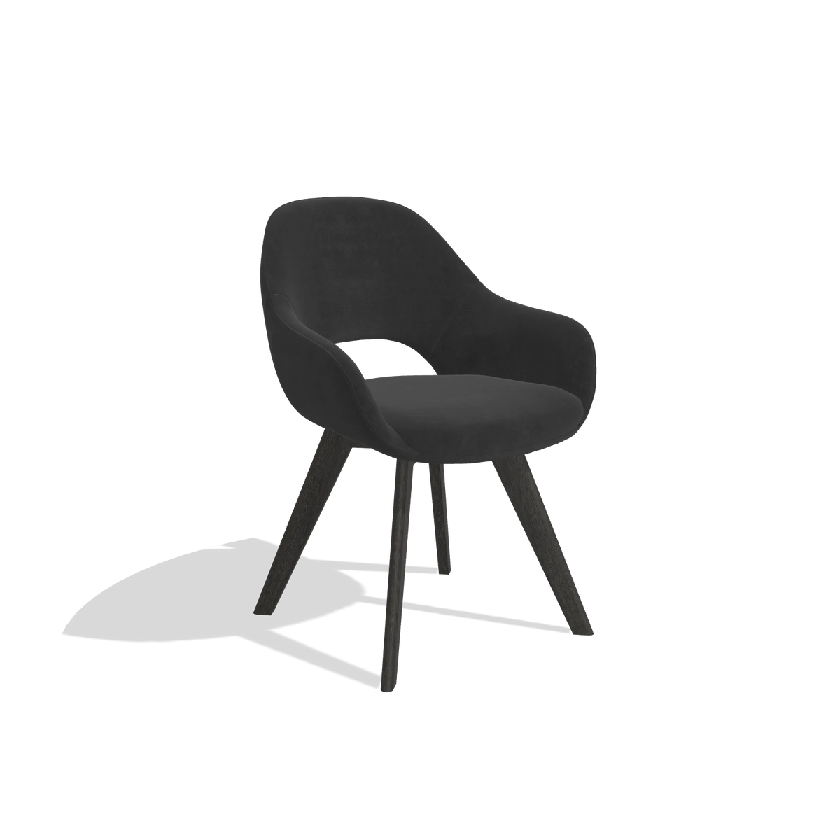 Dining Chair Marino 6608 in Adore 67 fabric (black), tobacco legs, angled view