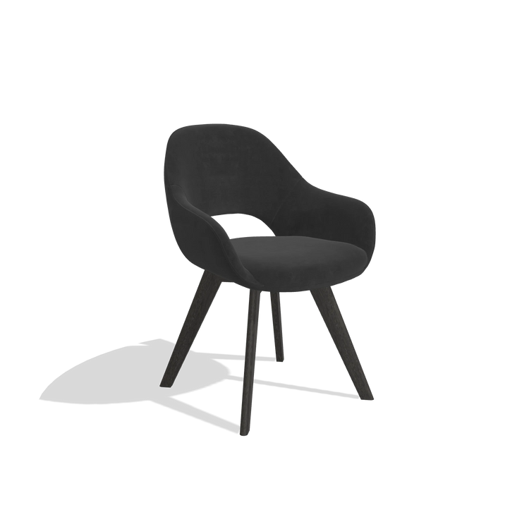 Dining Chair Marino 6608 in Adore 67 fabric (black), tobacco legs, angled view