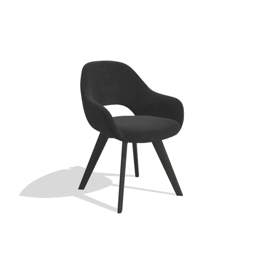 Chaise de salle à manger Marino 6608 en tissu Adore 67 (noir), pieds en tabac, vue de trois-quarts
