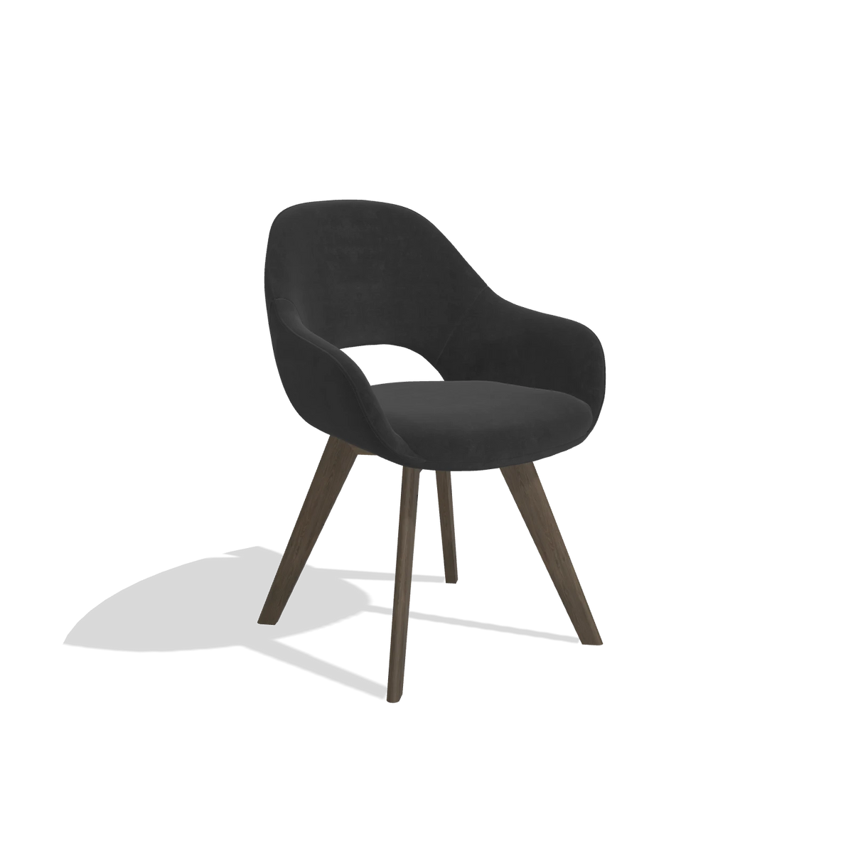 Dining Chair Marino 6608 in Adore 67 fabric (black), walnut legs, angled view