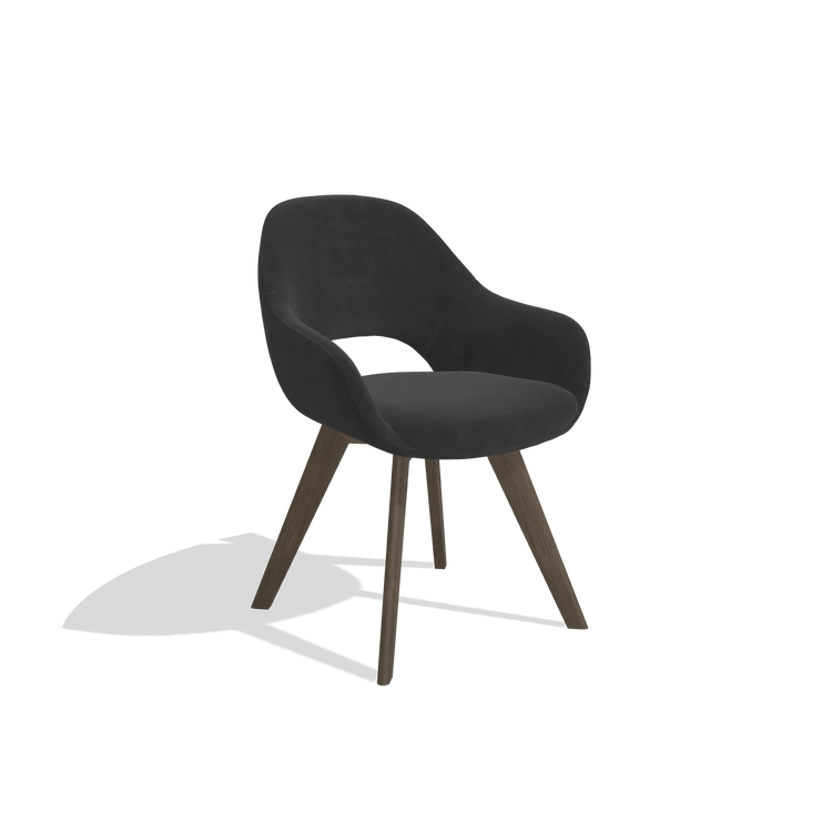 Dining Chair Marino 6608 in Adore 67 fabric (black), walnut legs, angled view