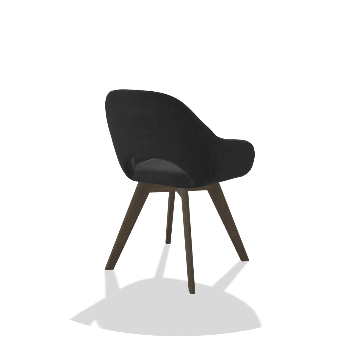Dining Chair Marino 6608 in Adore 67 fabric (black), walnut legs, back angled view